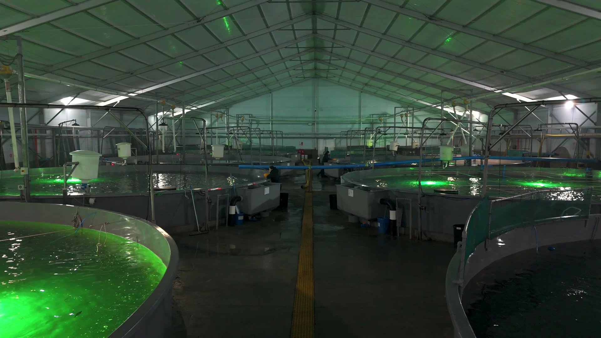 Interior of a farming site with circular tanks